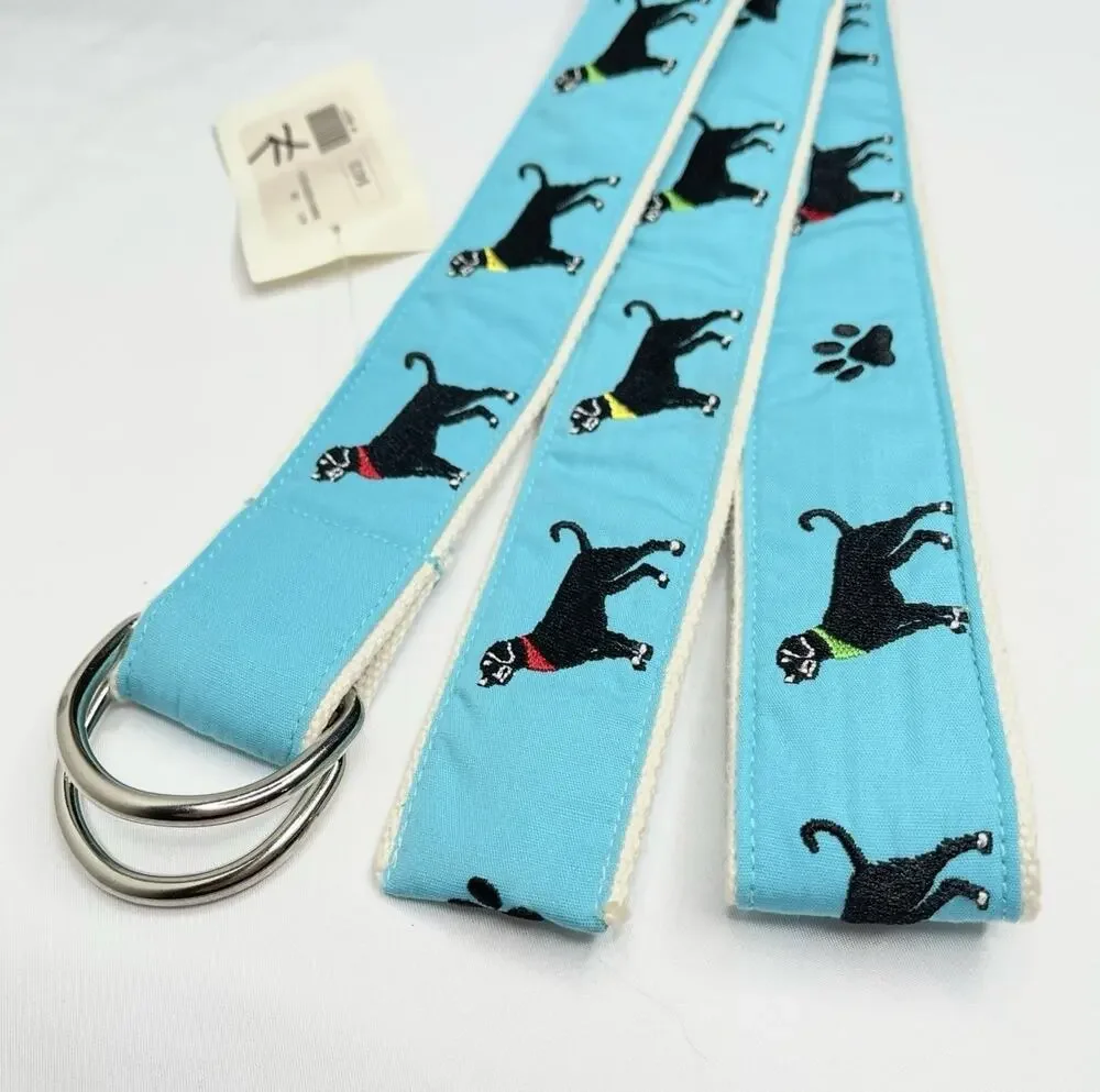 Dog Pattern Canvas Web Ribbon Belt 47 Inches Long Blue Black